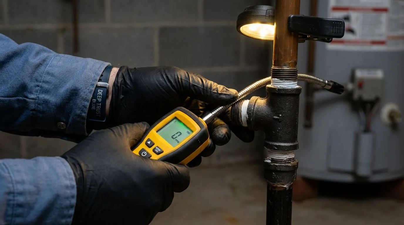 Gas leak detection with electronic sniffer by Johns Plumbing LLC in Lockport