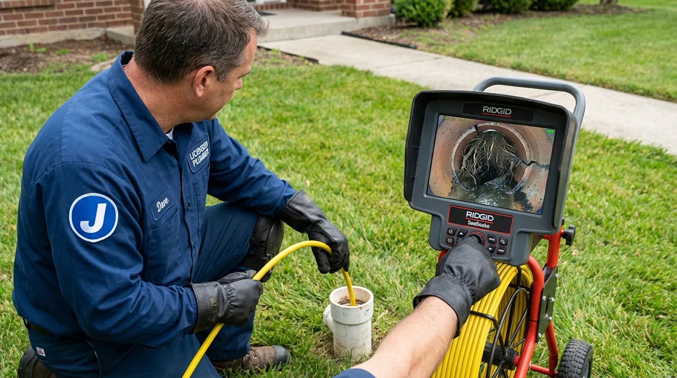 Sewer camera inspection being performed by Johns Plumbing LLC in Lockport