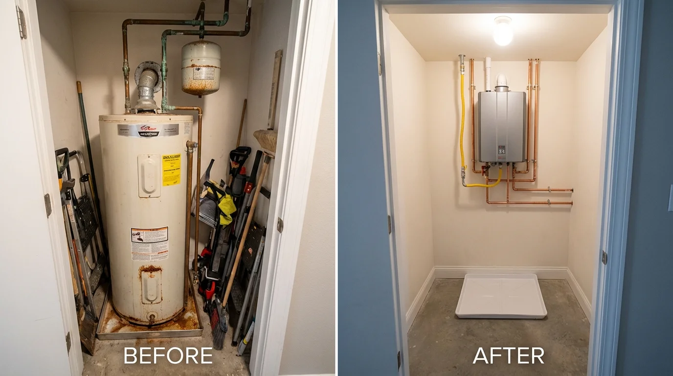 Tank water heater versus wall-mounted tankless unit comparison for Lockport, IL homeowners